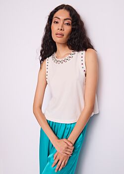 Top da donna bianco con strass Gaudì Fashion