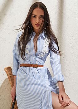 2100 White-3976 Airy Vestido de mujer de algodón a rayas Gaudì Fashion