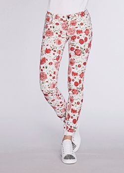 Pantalon en coton stretch &agrave; fleurs Gaudì Jeans